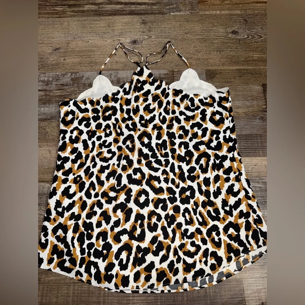 J.Crew Leopard Print Cami Tank Size 0 Scalloped Trim Racerback Satin Silky